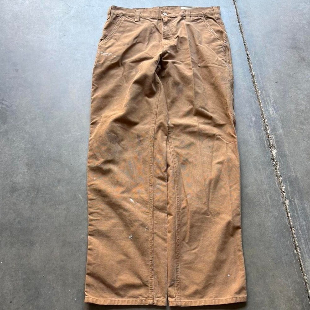Y2K Brown Carhartt Paint Splatter Canvas Carpenter Pants - Picture 1 of 6